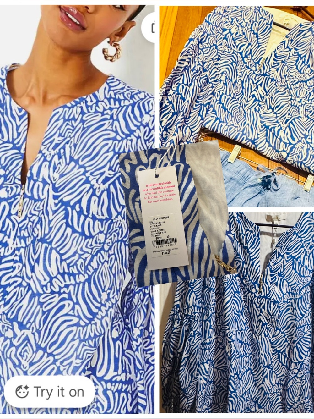 Lilly Pulitzer Blue and White Printed V-Neck Blouse